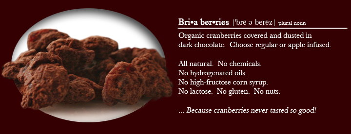 Bria Berries - Dark Chocolate Covered Organic Cranberries - Regular and Apple Infused