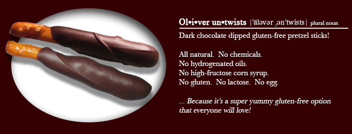 Oliver untwists - Dark chocolate dipped gluten-free pretzel sticks